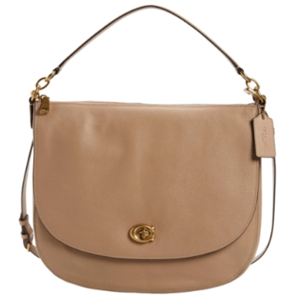 Coach Polished Pebble Soft Leather Hobo Bag Crossbody Handbag Taupe